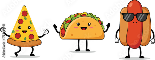 Happy Fast Food Characters Dancing Together