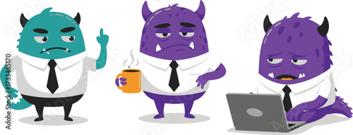 Office Monsters Working and Looking Tired