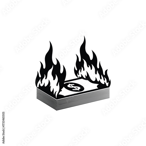 Burning money depicts financial loss and economic crisis, symbolizing wasted investment and the risk of inflation or market crash
