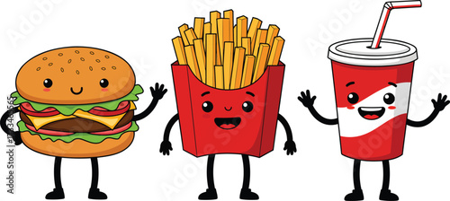 Cute Cartoon Burger Fries and Soda Friends