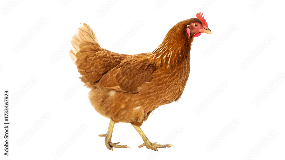 Fototapeta premium Brown hen walking gracefully isolated on transparent background