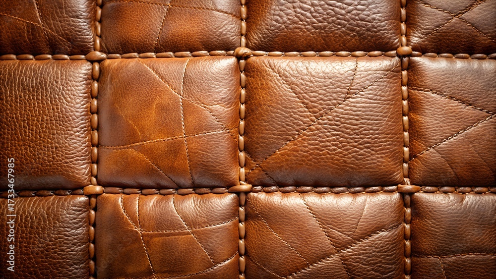 Naklejka premium Quilted brown leather texture with stitching detail