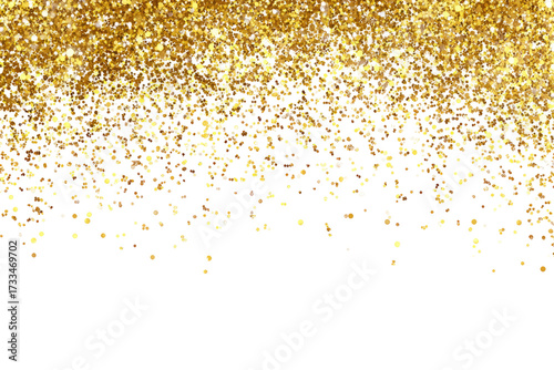 Gold glitter confetti shower on transparent background