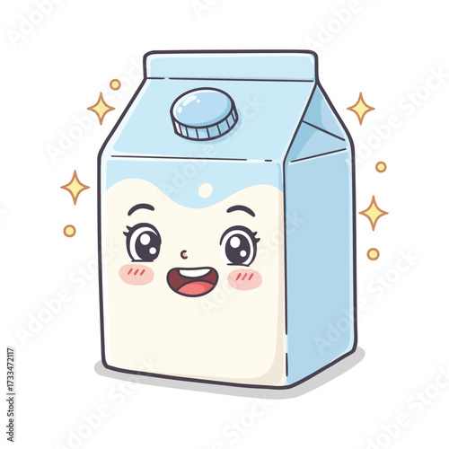 Cute milk carton character with a happy face vector illustration in kawaii style perfect for childrens products and food packaging design