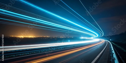 Streaks of light from moving vehicles create a mesmerizing abstract pattern on a highway at night conveying speed and motion