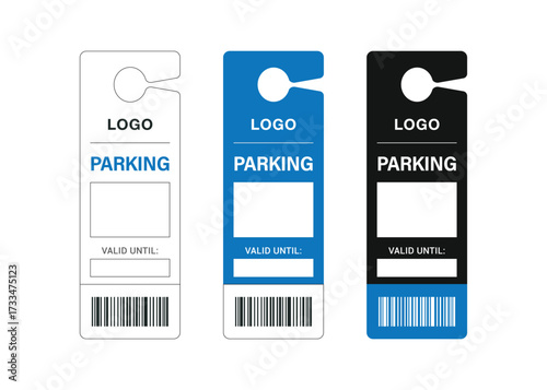 Parking Permit Car Mirror Hanger Template, customizable vehicle pass for reserved parking, events, offices, hotels, apartments, and businesses. Printable, editable, professional design.