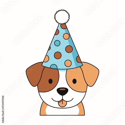 Adorable Dog Wearing a Party Hat Illustration.