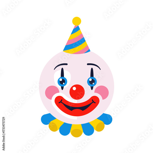 Cartoon Clown Face with Colorful Hat and Collar.