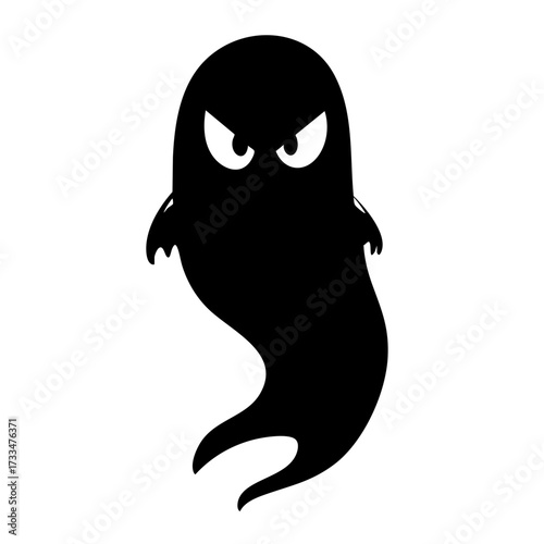 Black silhouette of an angry ghost with fierce eyes isolated on transparent background