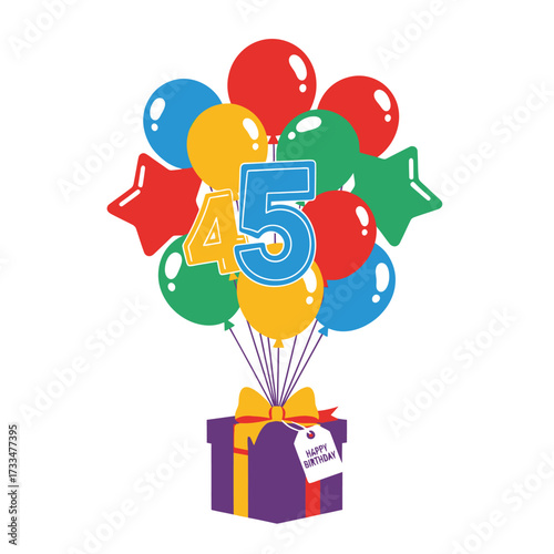 Festive fifth birthday celebration with balloons and a gift.