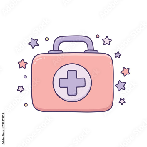 Cute first aid kit illustration pastel colors and star decorations vector design for healthcare and medical themes