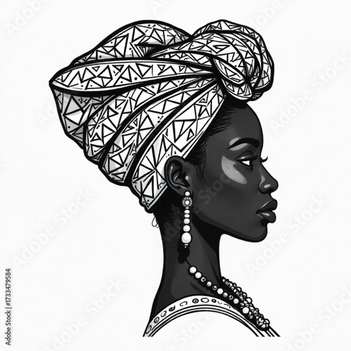 V vector-line-art-of-a-Nigerian-woman's-profile-elbow. Ai Generate 