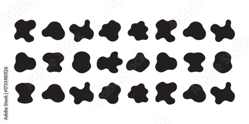 Abstract Black Blot Shapes Arranged in Rows on White Layout