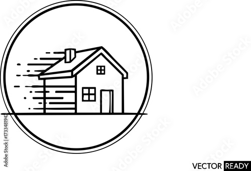 Dynamic house moving icon symbolizing speed and efficient relocation services for modern businesses and homeowners seeking swift transitions