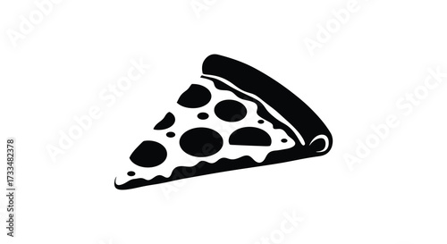 Simple Black and White Pizza Slice Illustration on a White Background