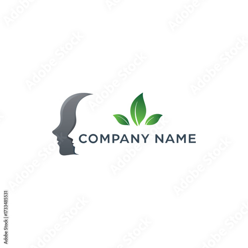 Elegant woman silhouette with flowing hair and black, green leaves featuring natural beauty, wellness, spa, organic products, and eco-friendly brand logo design vector