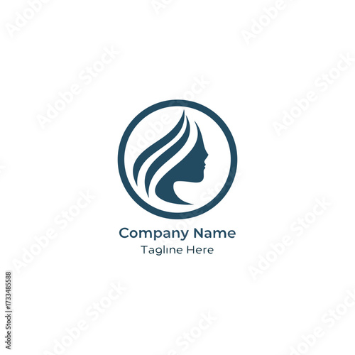 Elegant woman silhouette with flowing hair and black, green leaves featuring natural beauty, wellness, spa, organic products, and eco-friendly brand logo design vector