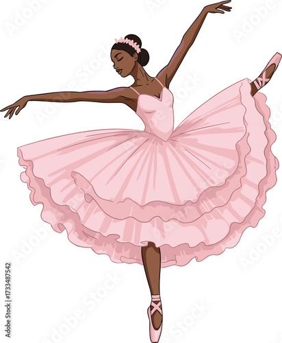 Graceful ballerina in pink tutu, elegant dance pose, classical ballet performance, en pointe technique, studio shot, artistic movement, professional dancer