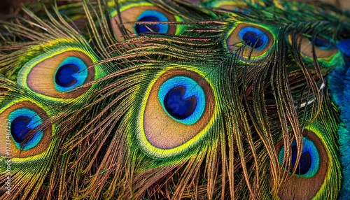 Close-up of vibrant peacock feathers