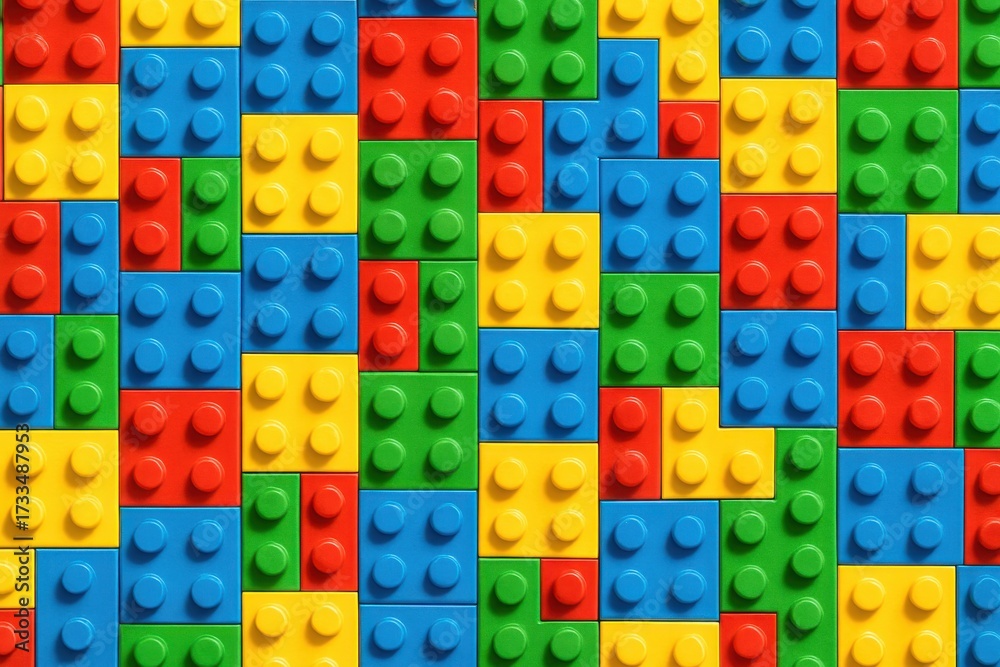 Naklejka premium Plastic building blocks mosaic in bright colors. AI Generative.