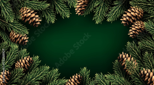 Christmas and New Year card with fir tree branches 