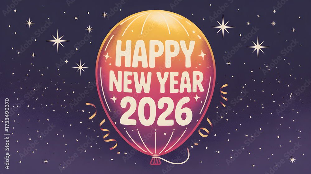 Fototapeta premium Happy new year 2026 wax colored inflated balloon design. Happy new year 2026