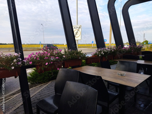 Scenic view from a cozy restaurant by the highway