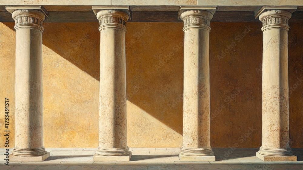 Naklejka premium Classical Columns Basking in Sunlight: A Study in Architectural Detail