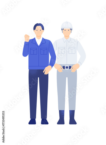 物流・製造・建設業の責任者 作業服姿でガッツポーズをする現場監督のイラスト素材