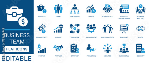 Business icon set. featuring Meeting, partnership, business team, profit, company, management, planning, strategy, and more. perfect for flat vector icon collection.