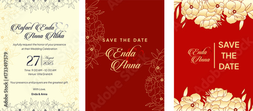 Floral elegant background with hand drawn flower elements in neutral maroon. Vector design templates for wedding invitation vip cover, poster, rsvp modern card-2