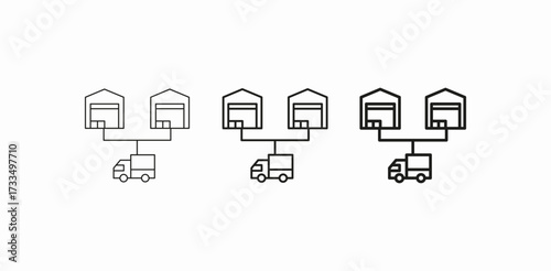 truck multiple warehouses icon sign vector