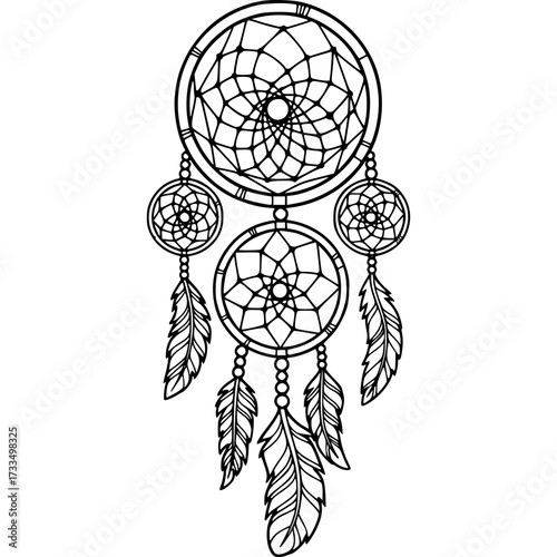 Dreamcatcher: The image is an intricate drawing, a detailed dreamcatcher, crafted with careful linework, a powerful emblem of protection and good fortune.