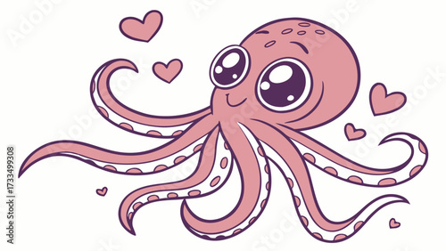 Adorable Cartoon Octopus with Hearts Smiling and Expressing Affectionate Feelings