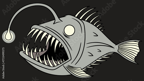 Cartoon Anglerfish with Bioluminescent Lure and Sharp Teeth Illustration (2)