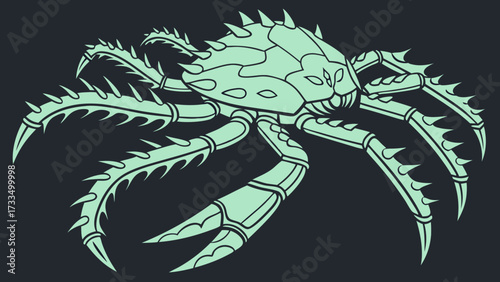 Stylized Crab Illustration with Spiked Limbs and Segmented Carapace Design