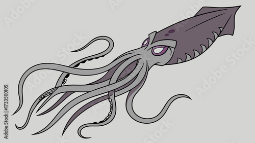 Stylized Squid Illustration with Detailed Tentacles and Distinctive Eye Design