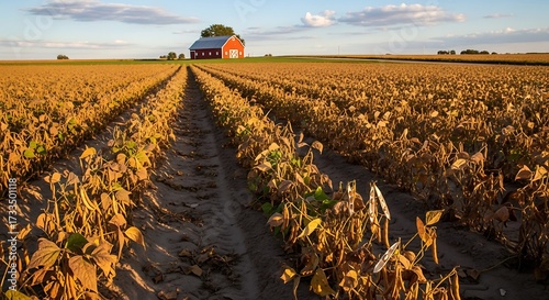 Farmland Autumn Landscape Sunset Barn.