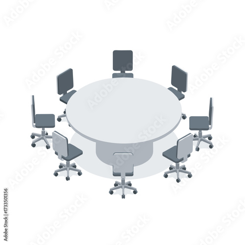 Modern conference room with circular table and ergonomic chairs ready for collaborative meetings and brainstorming sessions