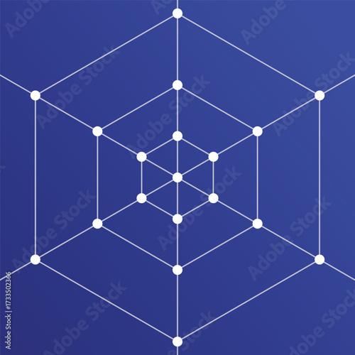 Abstract technology element on a blue background. Communication element. Hexagon element. Connect circle coordinates