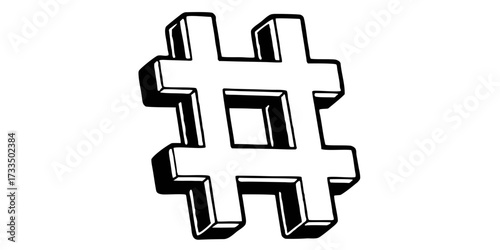 Hashtag symbol sign social media network tag icon number pound key hash outline black and white graphic art