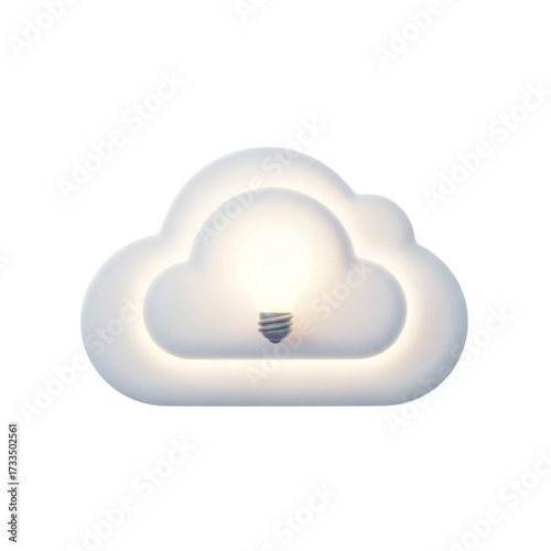 Illuminated white cloud shaped night light with a subtle blue glow isolated on transparent background