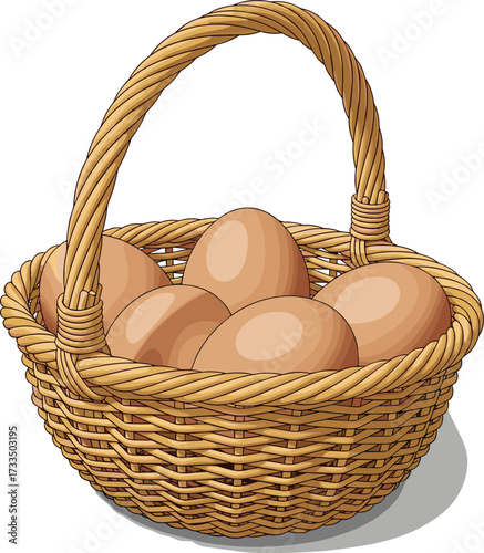 Wicker basket, brown eggs, rustic container, farm fresh, organic food, natural texture, Easter symbol, kitchen decor, countryside style, healthy protein