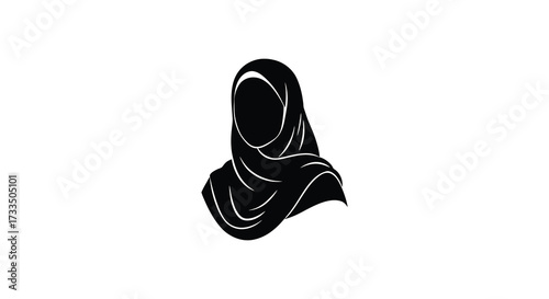 Silhouette of a Muslim Woman Wearing a Hijab in Black and White