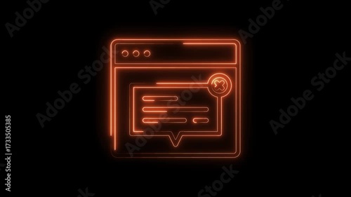 Neon animated message error notification popup window design on black background loopable