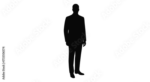 Full body silhouette of a man in a suit standing on a white background