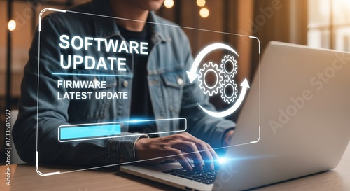 Software update and firmware latest upgrade process with gear and progress bar icons