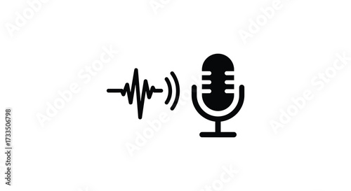 Microphone and Sound Wave Icon Representing Audio Recording or Podcast in Black