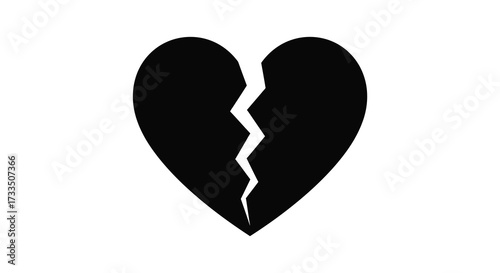 Black Broken Heart Silhouette on White Background Symbolizing Loss and Heartbreak