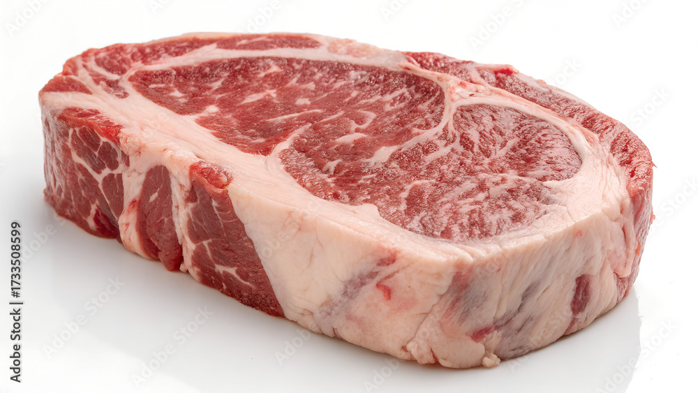 Obraz premium raw halal beef steak piece with large amount of marbling